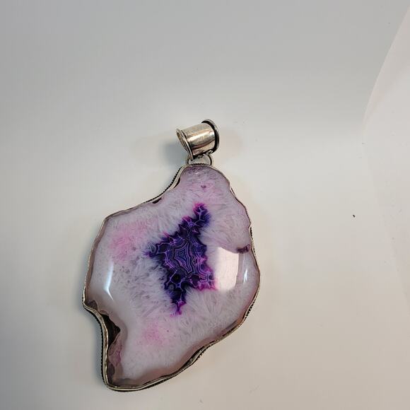 Handmade Amethyst Agate Pendant Sterling Silver Gemstone Necklace Unique Jewelry - Picture 1 of 10